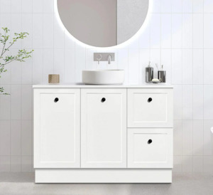 White Shaker Style Freestanding Vanity with Stone Top 900mm/1500mm