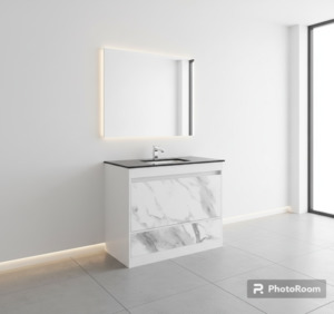 Freestanding Vanity: Vanity 1200mm- White Marble Pattern With Engineering Stone