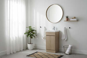 Freestanding Vanity: Vanity - Misty Series 400F White/ Grain wood/Grey