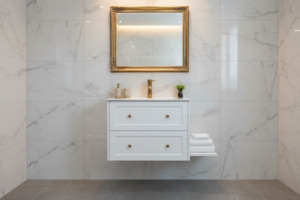 Vanity - Jess Series Wall Hung White/Black - 100% Water Proof