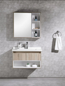 Wall Hung Vanities: Vanity - Poli Series 900 Wood Grain And White - 100% Water Proof
