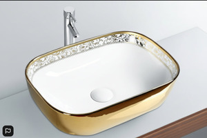 Luxury Brushed Gold Round Ceramic Bathroom Basin Countertop 2261