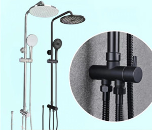 2 In 1 Shower Combination Dual Hose Rain Metal Head - Black/Chrome