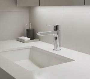 Basin Mixer: Caroma Jade All Pressure Basin Mixer - Stainless Steel