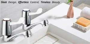 Basin Mixer: Traditional Design Twin Pair Hot Cold Water Mixer Sink with Ceramic Disc for Bathroom