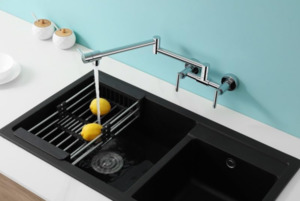 Kitchen Tap: Wall Mounted Three Handle Double Joints Free Rotating Kitchen Sink Faucet