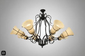 Decorative French Metal Uplighter Chandelier With Cream Frosted Shades