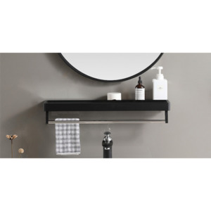 Bathroom Metal Wall Mirror Shelf White Framed Rectangle 800mm White/Black