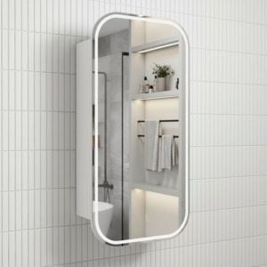 Frameless LED Shaving Cabinet Matte White 90cm x 60cm