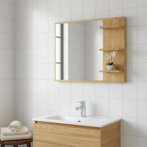 Wooden Bathroom Mirror with Built-In Shelving 800x600mm