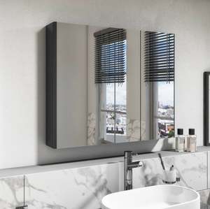 Black 3x Door Mirrored Bathroom Cabinet 700/900x700mm