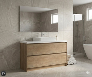 Wooden Style Freestanding Plywood Vanity with Stone Top 900mm
