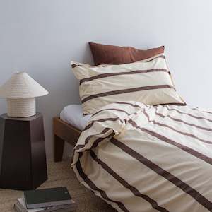 Bedding: Stonewash Cotton Duvet Set - Cocoa Stripe, King Single