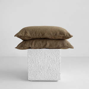European Linen Pillowcases - Olive Pinstripe