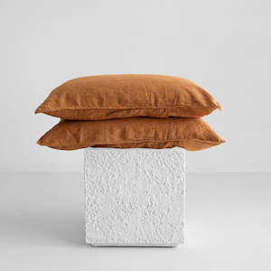 Bedding: European Linen Pillowcases - Toffee Pinstripe