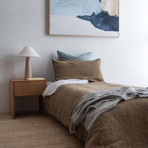 Bedding: European Linen Duvet Set - Olive Pinstripe, King Single