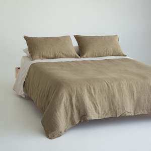 Bedding: European Linen Duvet - Olive Pinstripe