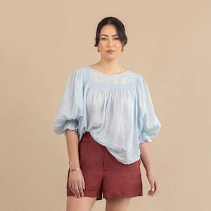 End Of Season: Ivy Shirred Blouse - Dusty Blue