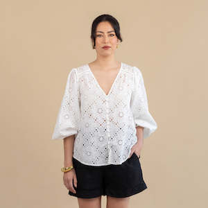 End Of Season: Maia Broderie Blouse - White