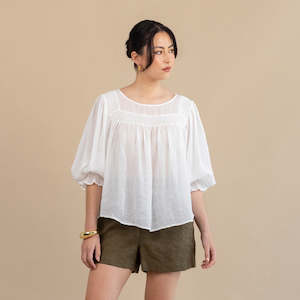 End Of Season: Ivy Shirred Blouse - White
