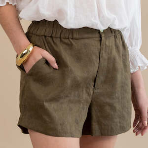 End Of Season: Jen Linen Short - Khaki Embroidery