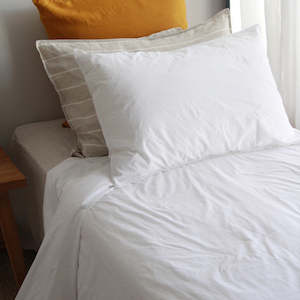 King Single Linen: Stonewash Cotton Duvet Set - White, King Single