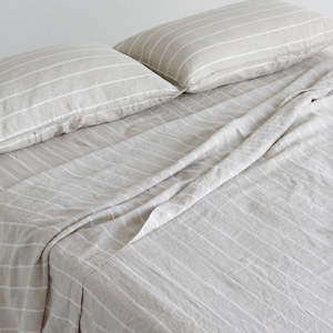 Sale Linen: European Linen Flat Sheet - Oatmeal Stripe