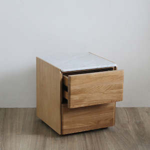 Side Tables: Carter Oak Bedside Table- Marble top
