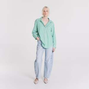 Boyfriend Shirt - Jewel Green Stripe
