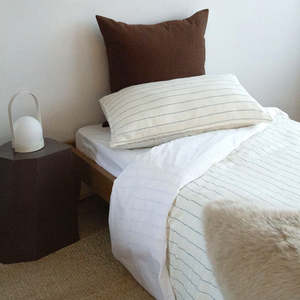 King Single Linen: Linen Duvet Set - Lake Stripe, King Single