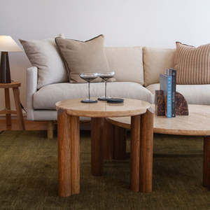 Living Room Furniture: Cain Travertine Side Table