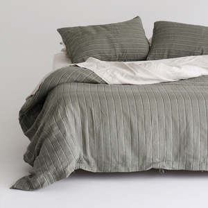 Sale Linen: European Linen Duvet Cover - Rosemary Dual Stripe