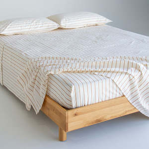 Last Chance: Stonewash Cotton Fitted Sheet - Cedar Stripe