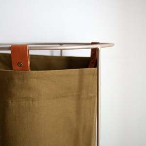 Home: Light Khaki Linen Laundry Basket- Champagne Frame