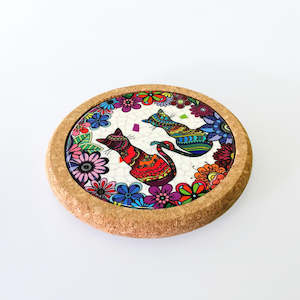 Cats: Abstract 'Two Cats Looking Away' Cork Coaster