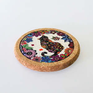 Cats: Abstract 'Cat Looking In Corner' Cork Coaster