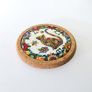 Cats: Abstract 'Cats looking Up' Cork Coaster
