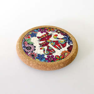 Cats: Abstract 'Happy Cats' Cork Coaster