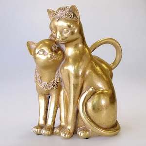 Cats: Painted Gold Floral Cat Pair