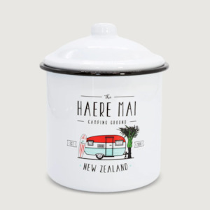Enamel Mugs Plates: Moana RD - Heare Mai Enamel Canister