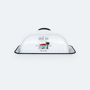 Enamel Mugs Plates: Moana RD - Haere Mai' Enamel Butter Dish - White