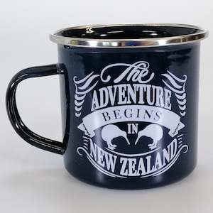 Enamel Mugs Plates: Wild Kiwi Enamel Mug - 'The Adventure Begins...'