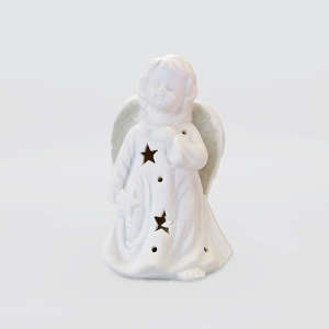 Figurines Sculptures: White Christmas Ceramic LED Angel
