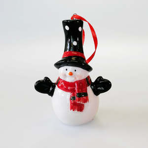 Figurines Sculptures: Ceramic Xmas Snowman Bauble