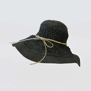 Crochet Wide Brim Hat - Black