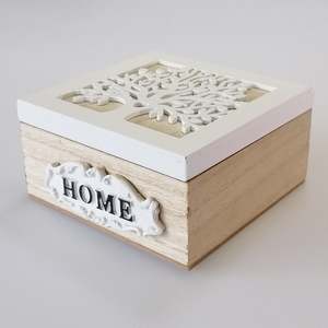 Jewellery Trinket: Woodbox - White Tree 'Home' Design - Small