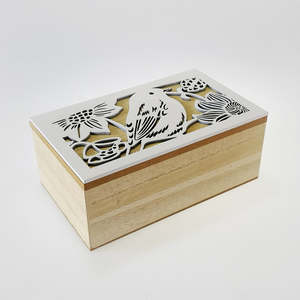 Jewellery Trinket: Woodbox - White Lid Bird - 16cm
