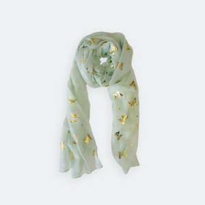 Boxing Day Sale: Gold Butterfly Foil Scarf - Mint