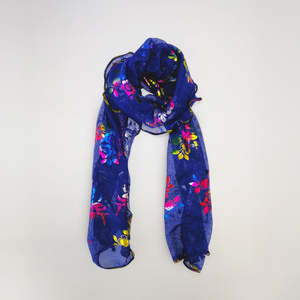 Boxing Day Sale: Floral Foil Net Scarf - Dark Blue