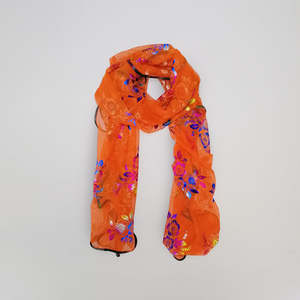 Boxing Day Sale: Floral Foil Net Scarf - Orange